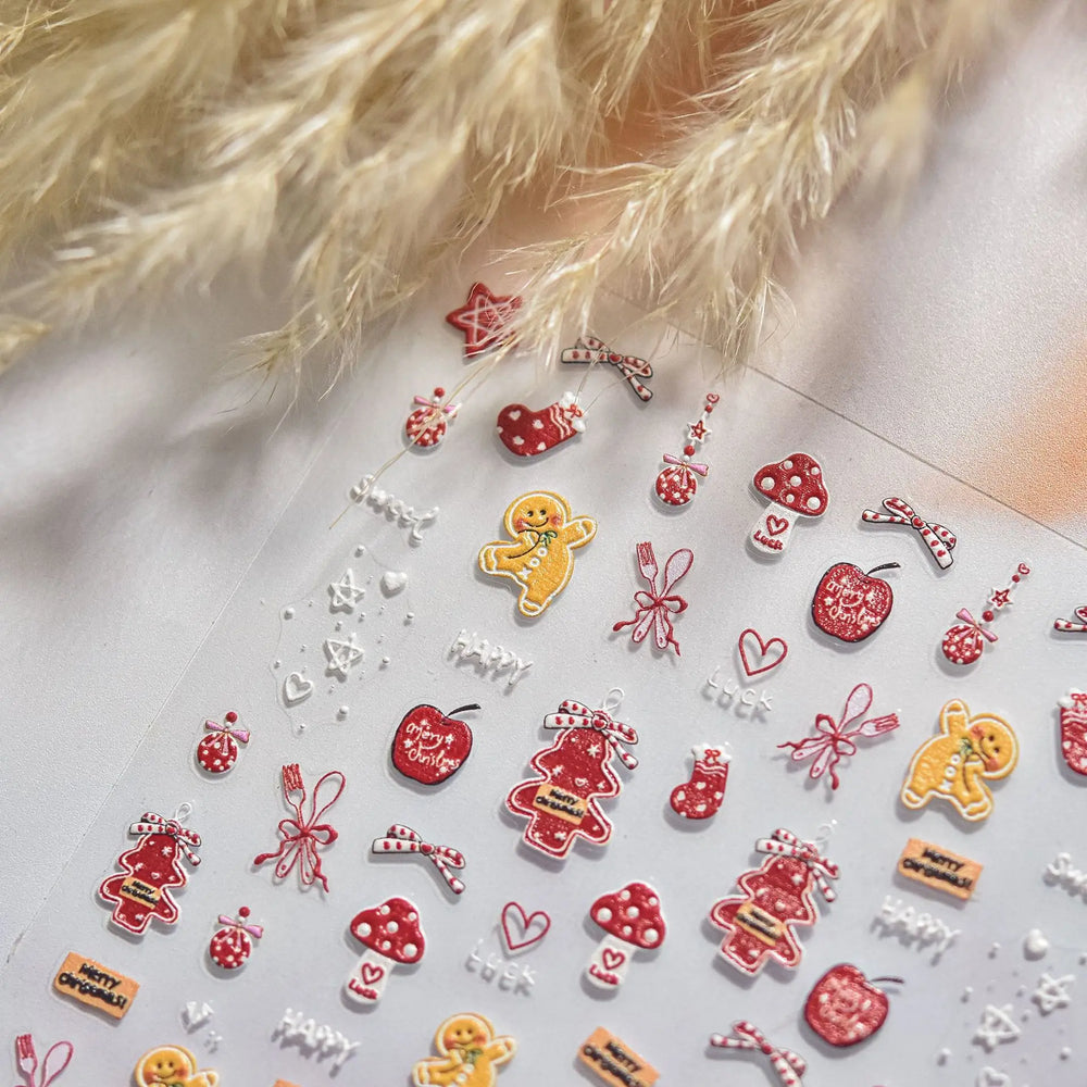 Santa's Hat Candy Santa Claus Christmas Tree Bell Elk 5D Self Adhesive Nail Art Stickers Button Snowflake Cherry Manicure Decals (ONLINE ORDER ONLY)