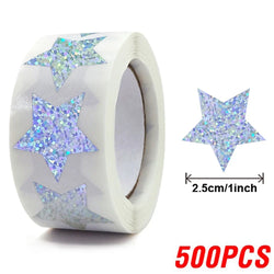 100-500pcs Holographic Star Reward Stickers Corlorful Adhesive Star Stickers Reward Chart Decorative Toy Gifts Sticker Labels (ONLINE ORDER ONLY)