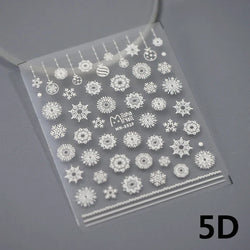 Hot Stamping Romantic White Gold Snowflakes Hexagon Winter 3D Self Adhesive Nail Art Stickers Shiny Rhinestone Manicure Decals (Online Order Only)