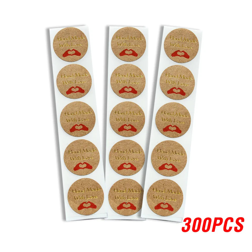 Handmade With Love Kraft Paper Stickers 100-500pcs 1inch Adhesive Labels Baking Wedding Decoration Party Decoration Sticker (Online Order Only)