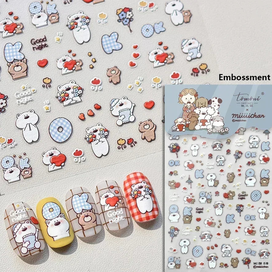 Bowknot Dog puppy Christmas Hat Strawberry Cake Food Coffee Cherry Love Heart Adhesive Nail Art Sticker Reliefs Manicure Decals (Online Order Only)