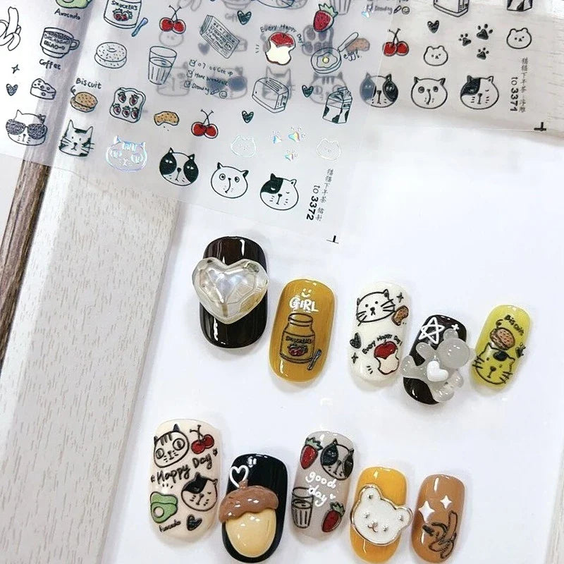 Line Cat Dog Bear Rabbit Chicken Animals Apple Cherry Cake Bowknot Butterfly Balloon Rainbow Nail Art Stickers Manicure Decals (ONLINE ORDER ONLY)