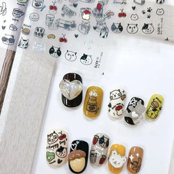 Line Cat Dog Bear Rabbit Chicken Animals Apple Cherry Cake Bowknot Butterfly Balloon Rainbow Nail Art Stickers Manicure Decals (ONLINE ORDER ONLY)