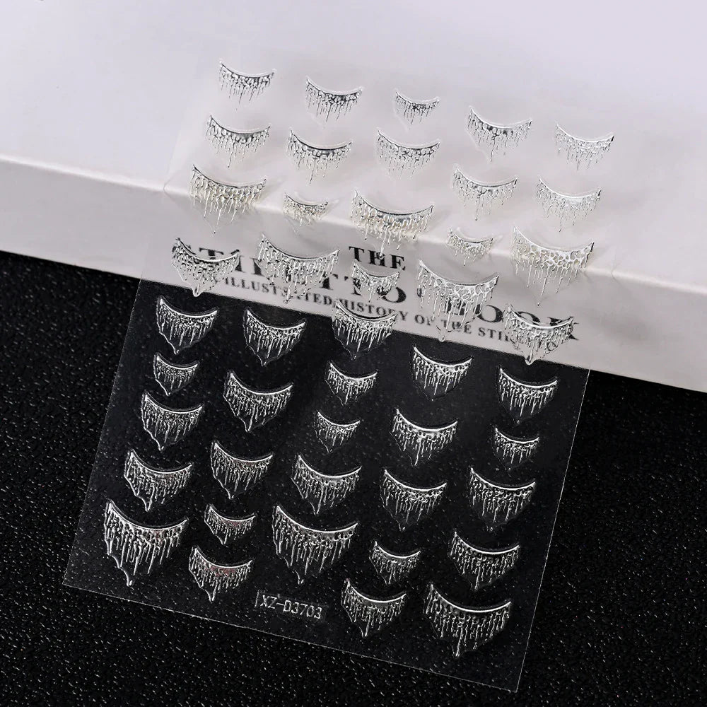 1pc 3D Gradient French Nail Stickers with Crown & Tassel Design Gold Silver Lines Self-Adhesive Nail Art Waterfall Manicure Foil (Online Order Only)
