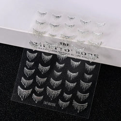 1pc 3D Gradient French Nail Stickers with Crown & Tassel Design Gold Silver Lines Self-Adhesive Nail Art Waterfall Manicure Foil (Online Order Only)