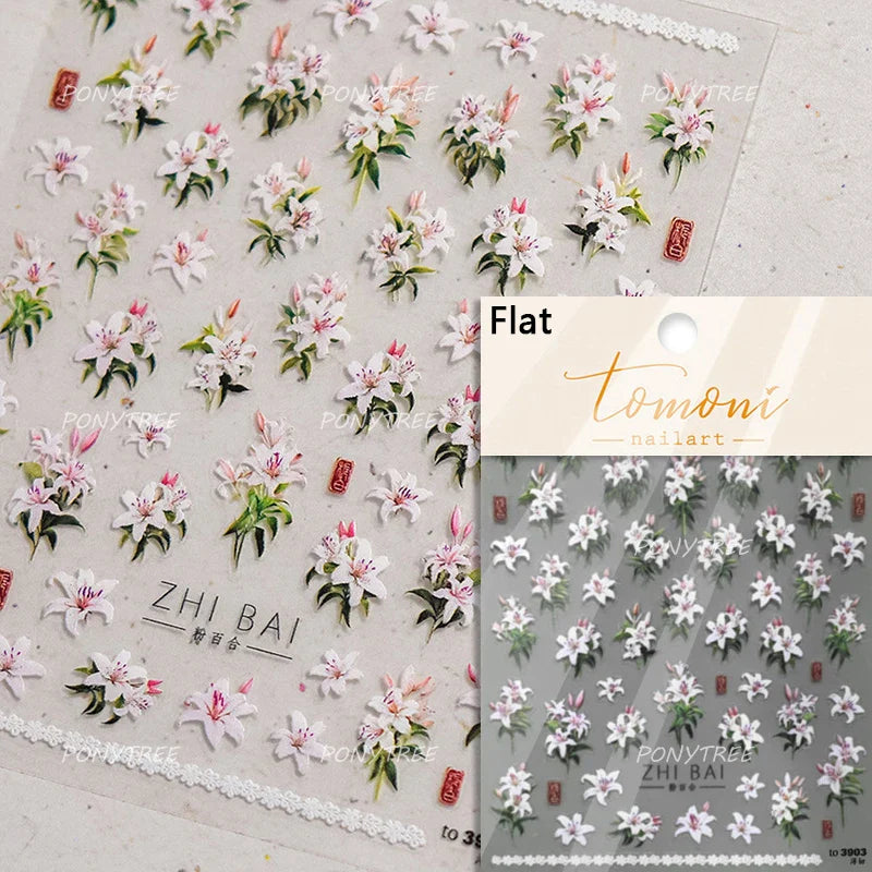 Romantic Lily of The Valley Candle Holder Wreath Bowknot Butterfly Dreamy Adhesive Nail Art Decorations Stickers Manicure Decals (Online Order Only)