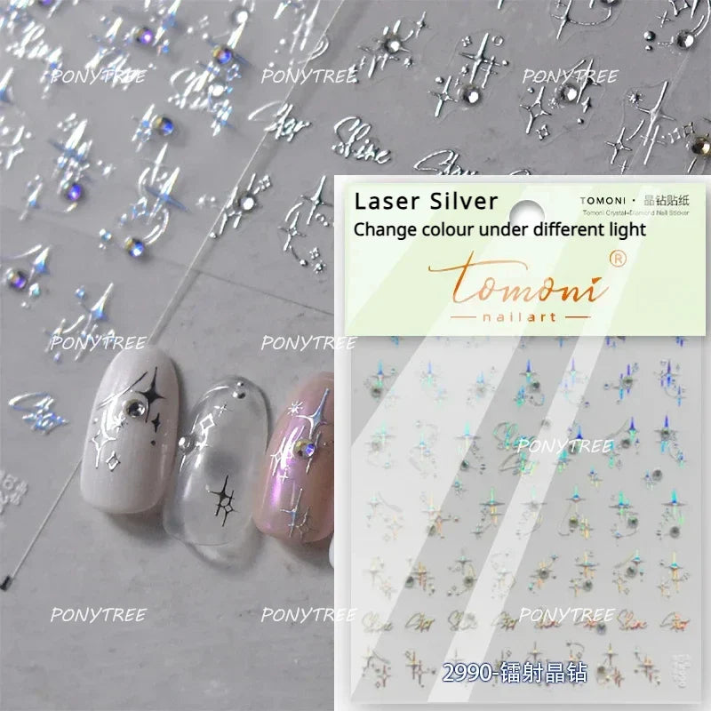 Silver Star Moon Clock Watch Cherry Love Heart Bowknot Gird Irregular Lines Dot Liquid Lava Nail Art Stickers Manicure Decals (ONLINE ORDER ONLY)