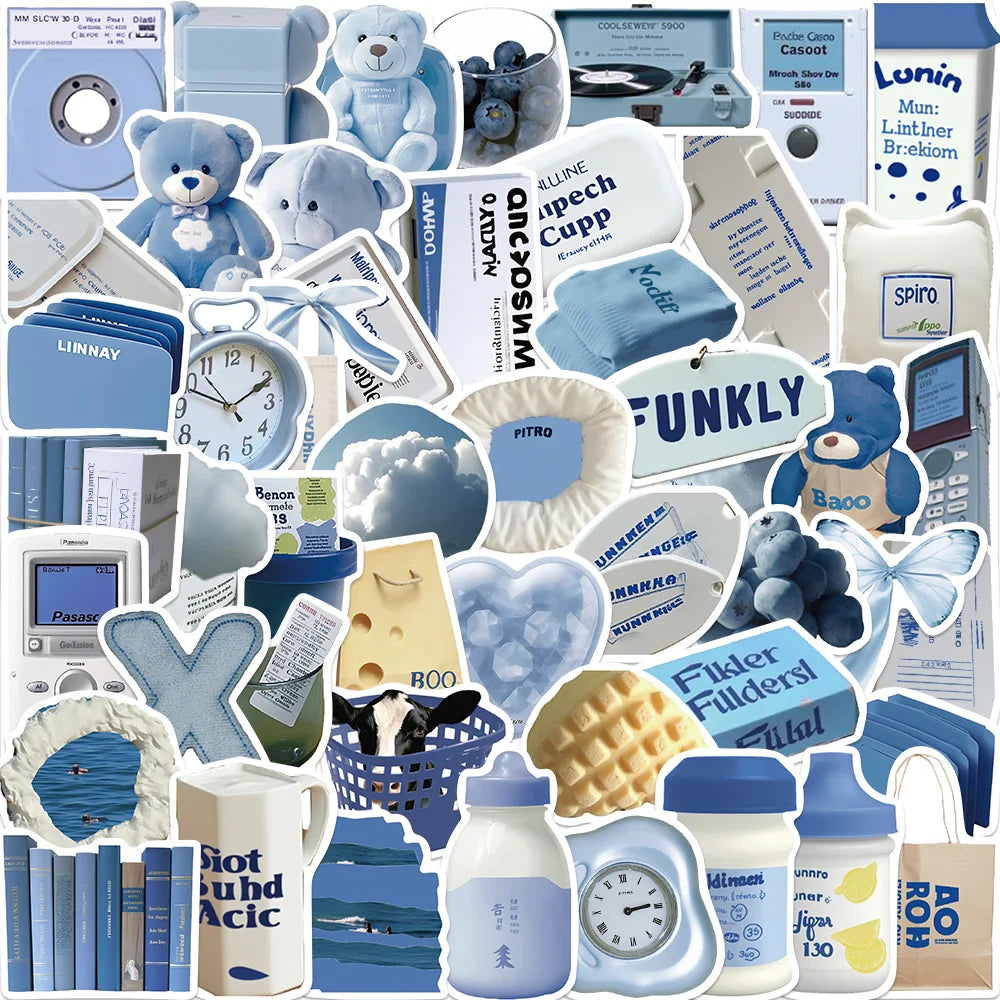 50PCS Aesthetic Blue Stickers for Laptop, Guitar, iPad, Suitcase, Scrapbook, Craft Supplies (ONLINE ORDER ONLY)