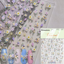Flower Garden Purple Yellow Pink Daisy Butterfly Delicate 5D Soft Relief Adhesive Nail Art Decoration Sticker 3D Manicure Decals (ONLINE ORDER ONLY)
