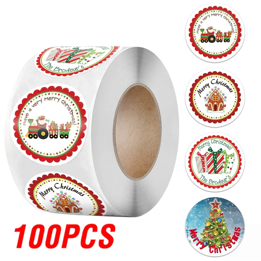 100-500Pcs Merry Christmas Stickers Xmas Envelope Seal Stickers for Christmas Decoration, Wedding Party, Holiday Gift Package (ONLINE ORDER ONLY)