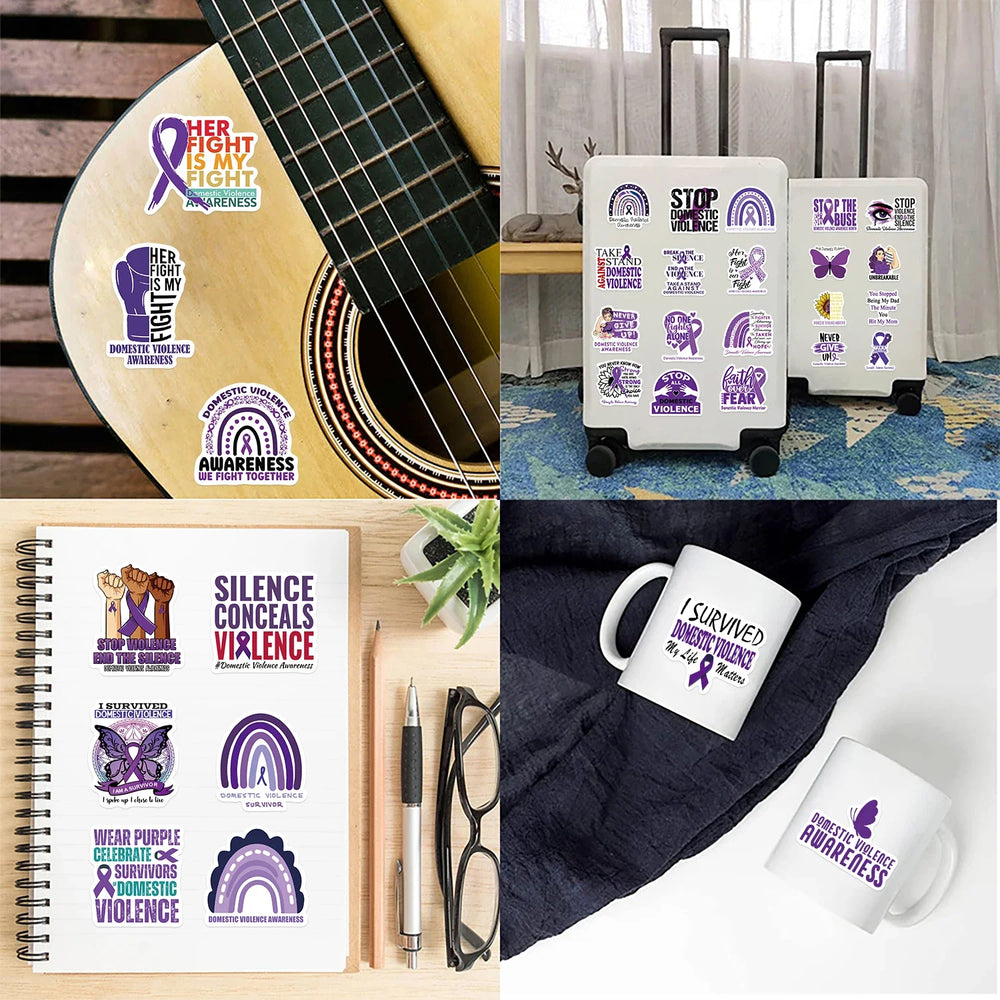 50Pcs Fight Domestic Violence Slogan Stickers Graffiti Personalized Decoration For Guitar Laptop Luggage DIY Waterproof Sticker (ONLINE ORDER ONLY)