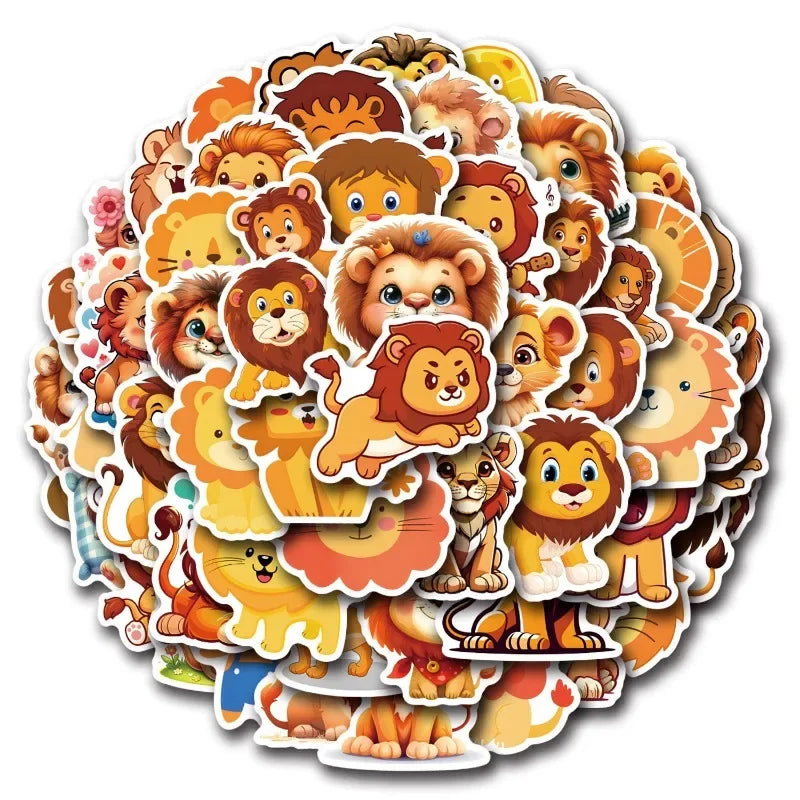 55pcs Cute Lion Stickers for Laptop, Phone, Car, Scooter, Suitcase, Water Bottle, Stationery, Refrigerator Decoration (ONLINE ORDER ONLY)