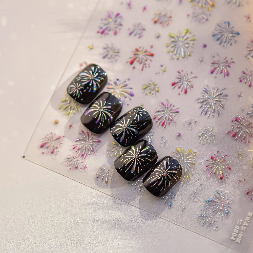 Colorful Fireworks Burst Hot Stamping Process Laser Pink Bright Romantic Self Adhesive Nail Art Stickers Chic Manicure Decals (ONLINE ORDER ONLY)