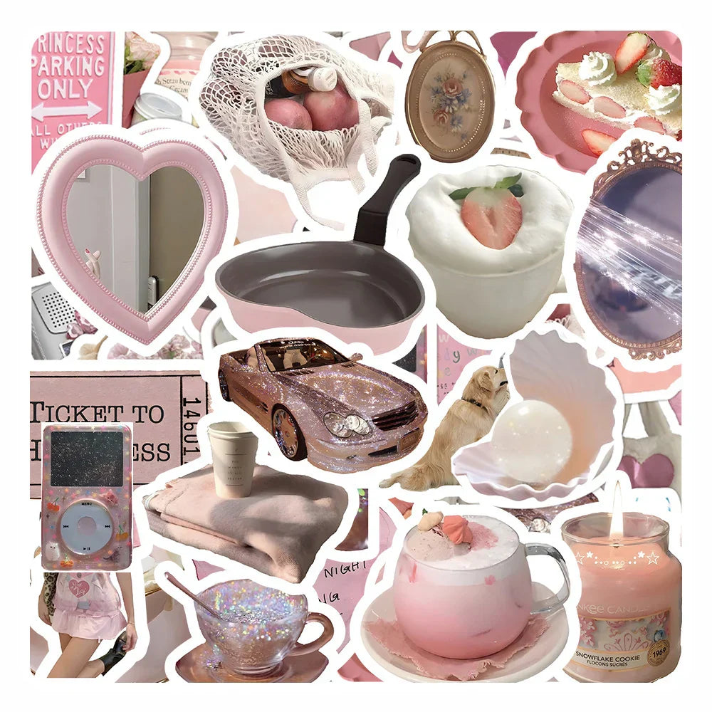 Kawaii Pink Cartoon Stickers 10/30/50pcs Aesthetic Decals for Laptop, Phone, Suitcase, Notebook, Diary (ONLINE ORDER ONLY)
