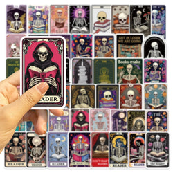 10/50pcs Gothic Dark Romance Skull Reading Book Tarot Card Stickers Kindle DIY Luggage Phone Skateboard Waterproof Cool Sticker (ONLINE ORDER ONLY)