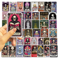 10/50pcs Gothic Dark Romance Skull Reading Book Tarot Card Stickers Kindle DIY Luggage Phone Skateboard Waterproof Cool Sticker (ONLINE ORDER ONLY)