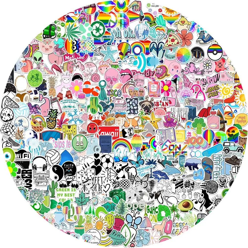 400PCS Cute Cartoon Stickers for DIY Journaling, Phone, Skateboard, Laptop, Helmet Decals (ONLINE ORDER ONLY)