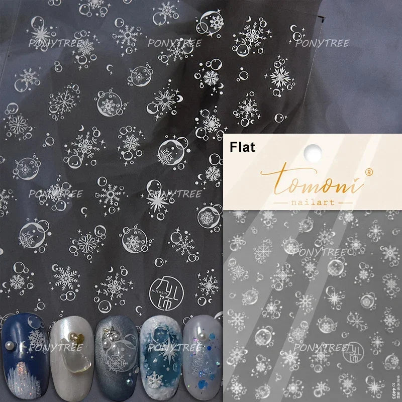 Flying Snowflakes Cold Winter Geometric Hexagon Star Romantic Adhesive Nail Art Stickers Embossment Rhinestone Manicure Decals (ONLINE ORDER ONLY)