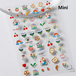 Cute Mango Dog Puppy Bear Bichon Blueberries Strawberry Cake Fruit Juice Desserts Corgi Adhesive Nail Art Sticker Manicure Decal (Online Order Only)