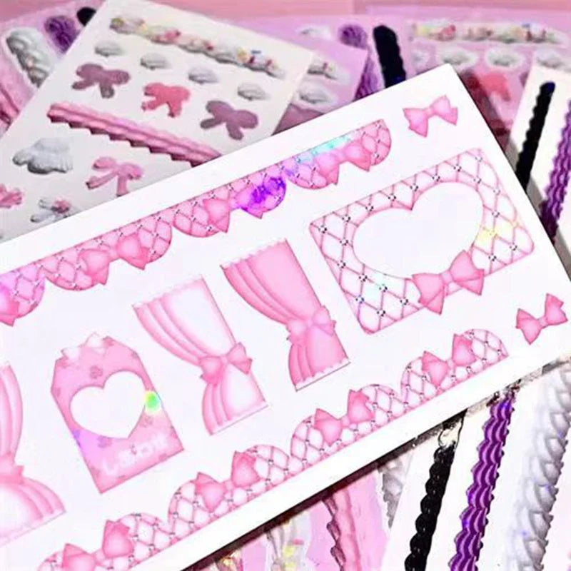 Korean ins Cream Bow Laser Decoration Stickers Diary Hand Account Idol Card DIY Scrapbooking Material Kawaii Stationery Sticker (ONLINE ORDER ONLY)
