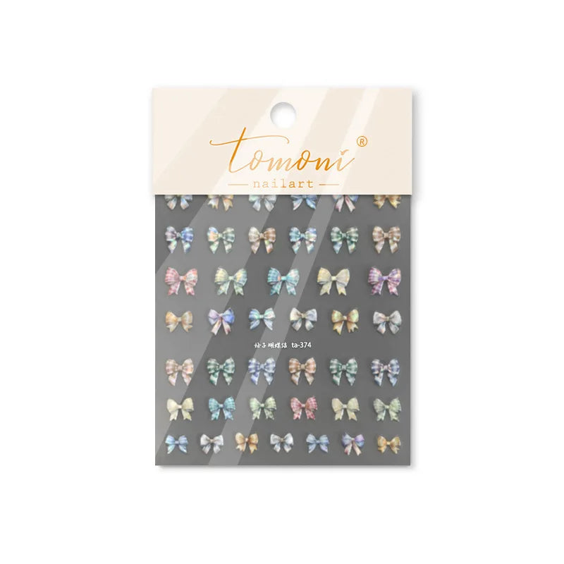 Colourful Grid Bowknot Charming Silk Ribbon Tie Chic 5D Self Adhesive Nail Art Sticker Sparkle Crystal Rhinestone Manicure Decal (ONLINE ORDER ONLY)