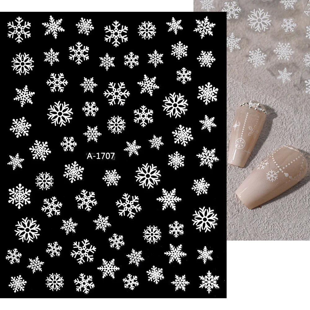 3D Gold Glitter Snowflake Nail Sticker Winter Reflective Elk Star Balloon Christmas Tree Foil Xmas New Year Decal Tips Decoratio (ONLINE ORDER ONLY)