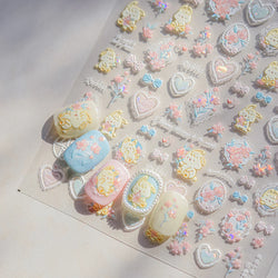 Peach Blossom Flower Yellow Rabbit Bunny Love Heart Delicate Totem 5D Self Adhesive Nail Art Stickers Rhinestone Manicure Decals (ONLINE ORDER ONLY)