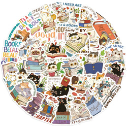 60Pcs Cat and Book with Motivational Phrase Sticker Pack DIY Scrapbook Decorative Stickers For Water Bottle Car Cup Computer (Online Order Only)