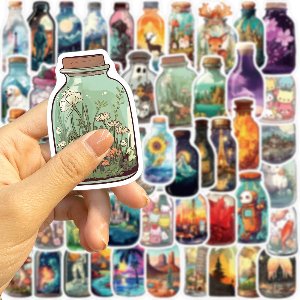 10/30/50PCS INS Style Bottle World Cartoon Stickers Aesthetic Decal Luggage Skateboard Cute Graffiti Girl Gradient Sticker Toys (ONLINE ORDER ONLY)