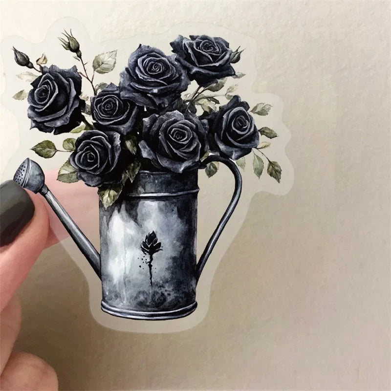 50PCS Kawaii Black Rose PET Sticker Aesthetic Transparent Decoration Scrapbooking Stationery DIY Hand Accounting Supplies (ONLINE ORDER ONLY)