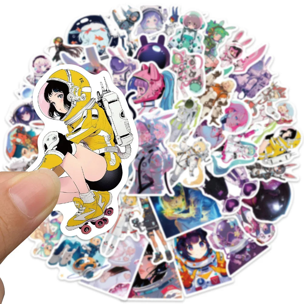 50pcs Cute Cartoon Anime Girls Astronaut Stickers For Laptop Water Bottle Luggage Notebook Diary Waterproof Graffiti Vinyl Decal (ONLINE ORDER ONLY)