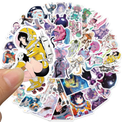 50pcs Cute Cartoon Anime Girls Astronaut Stickers For Laptop Water Bottle Luggage Notebook Diary Waterproof Graffiti Vinyl Decal (ONLINE ORDER ONLY)