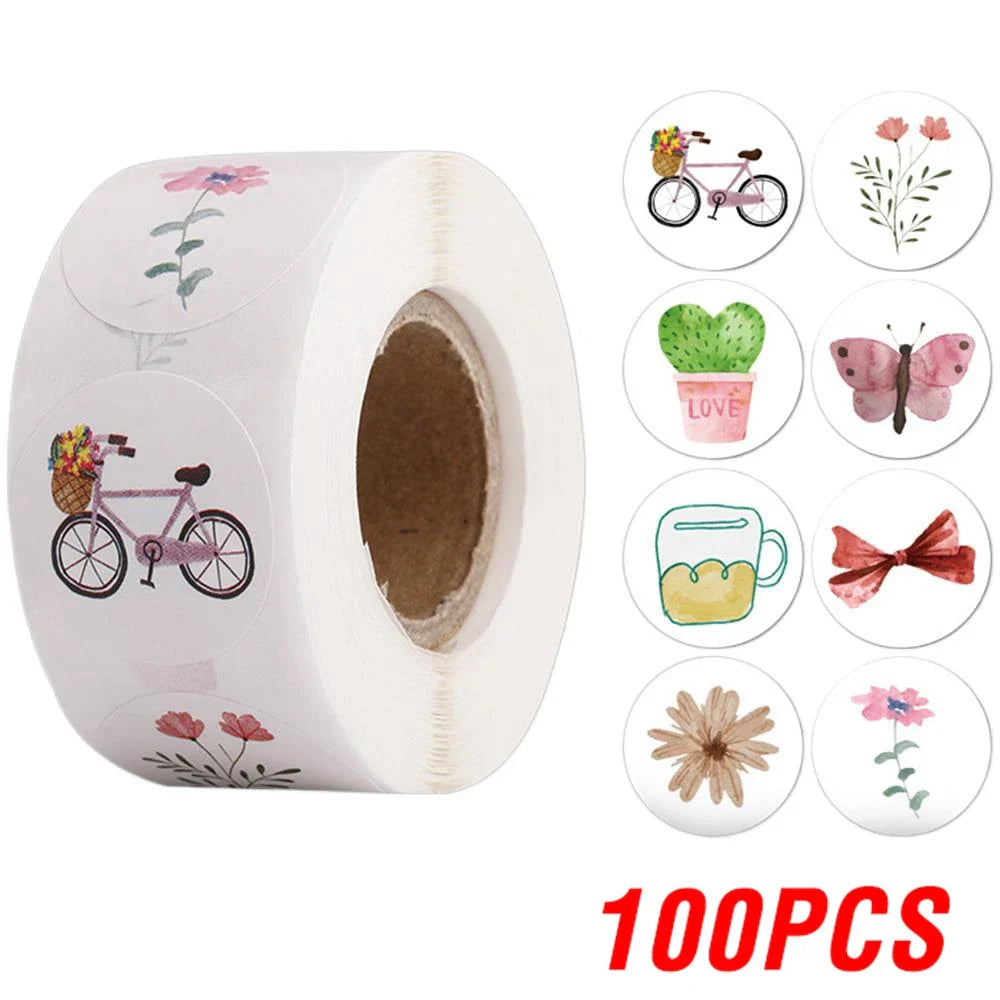 100-500pcs Round Cartoon Sticker 1Inch Thank You Stickers for Gift Cards Envelope Paper Scrapbook Sealing Label (ONLINE ORDER ONLY)
