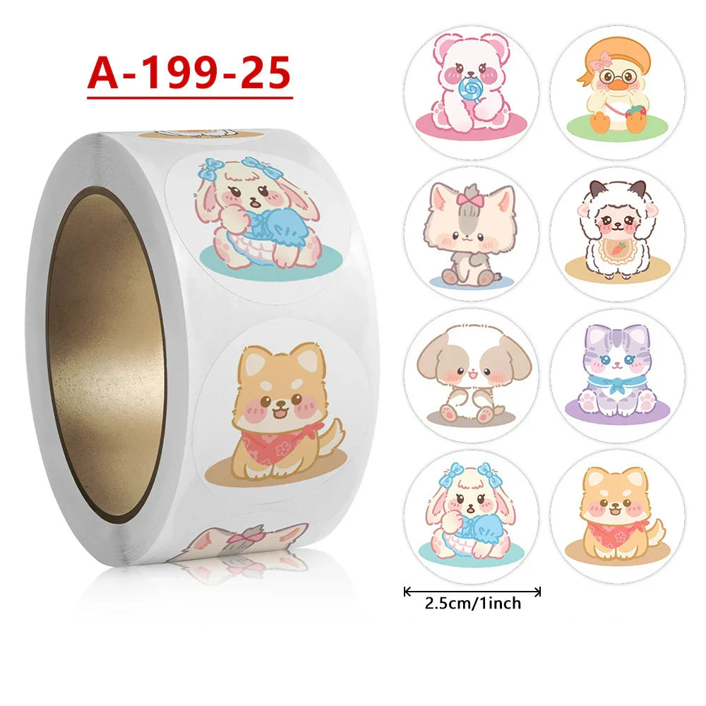 100-500Pcs 2.5cm Korean Cute Animal Stickers Roll for Envelope Praise Reward Student Kid Work Label Kawaii Stationery Seal Lable (Online Order Only)