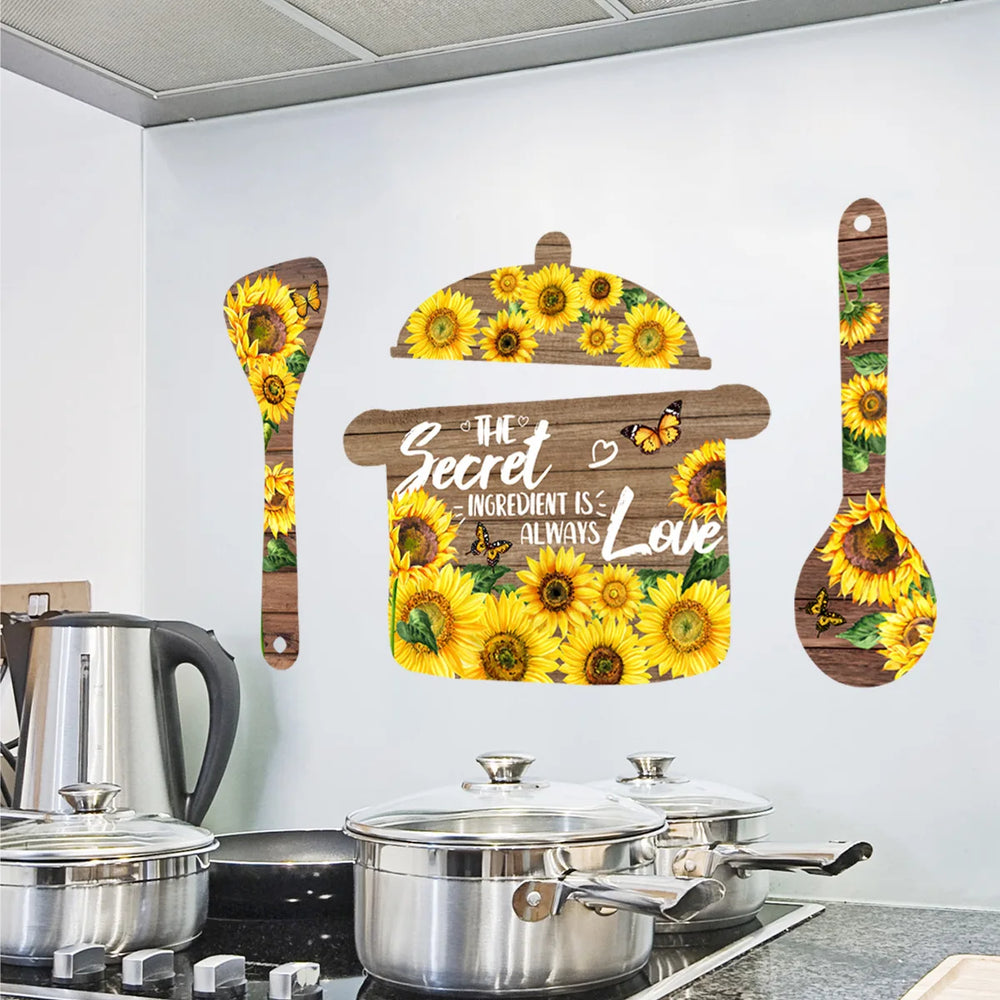 Simple English Kitchenware Sunflowers Wall Stickers Restaurant Background Decoration Wallpaper For Home Decor Living Room Decals (ONLINE ORDER ONLY)