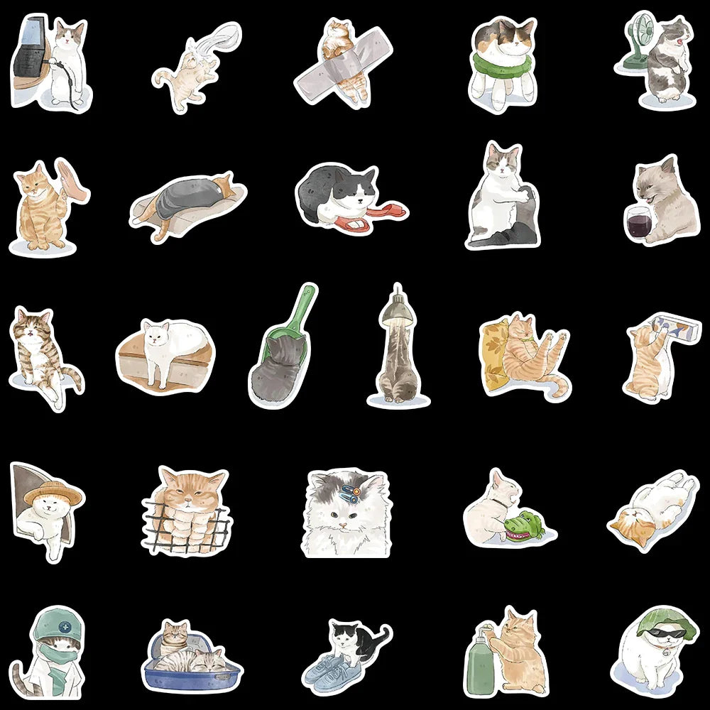 50pcs Cute Cartoon Cats Animals Stickers For Laptop Phone Guitar Notebook Vinyl Waterproof Graffiti Skateboard Car Decals (ONLINE ORDER ONLY)