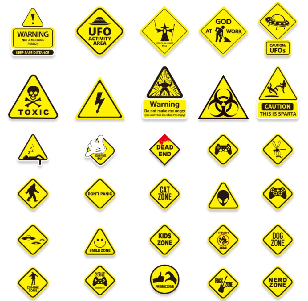 10/50pcs Funny Warning Stickers Danger Banning Sign Viny Decal Car Scooter Motorcycle Suitcase Violation Sticker Classic Toy (Online Order Only)