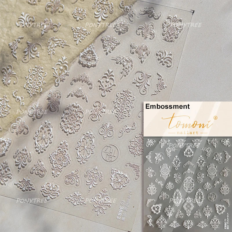 Baroque Figure Flower Totem Geometric Star Love Heart Hot Stamping Embossed Relief Self Adhesive Nail Art Sticker Manicure Decal (ONLINE ORDER ONLY)