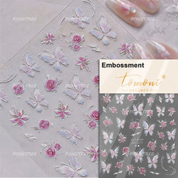 Gradual Asymmetric Butterfly Rose Flower Moon Ancient Poem 5D Reliefs Self Adhesive Nail Stickers JellyManicure Decals Wholesale (Online Order Only)