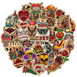 10/30/50/100pcs Retro Old School Tattoo Waterproof Stickers Skateboard Laptop Bike Motorcycle Cool Graffiti Sticker Decal Toy (ONLINE ORDER ONLY)