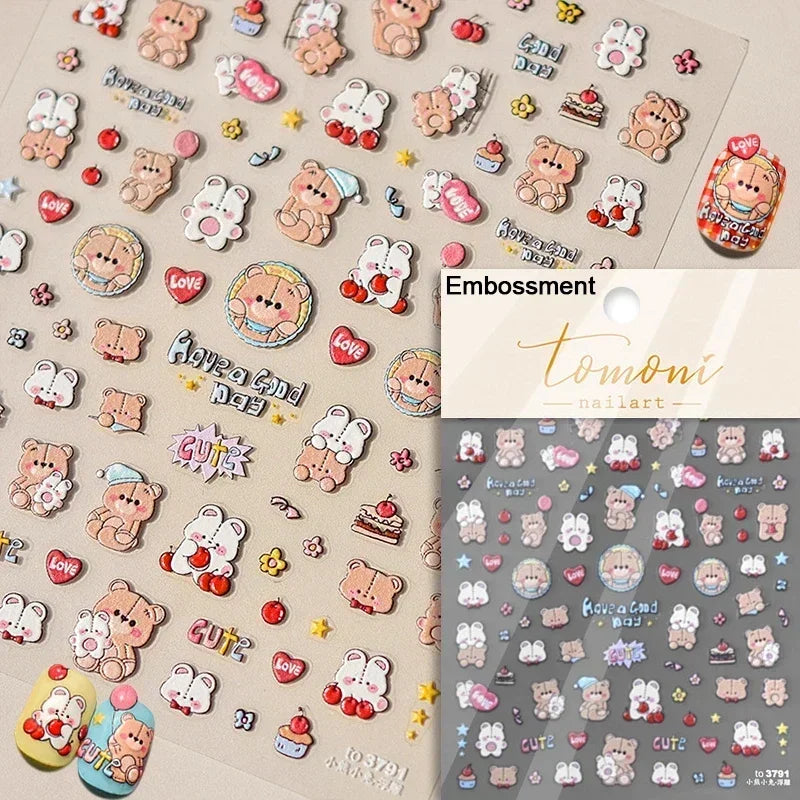 Bowknot Bear Cake Chocolates Food Star Cherry Apple Cook Love Heart Adhesive Nail Art Sticker Rhinestone Reliefs Manicure Decal (ONLINE ORDER ONLY)