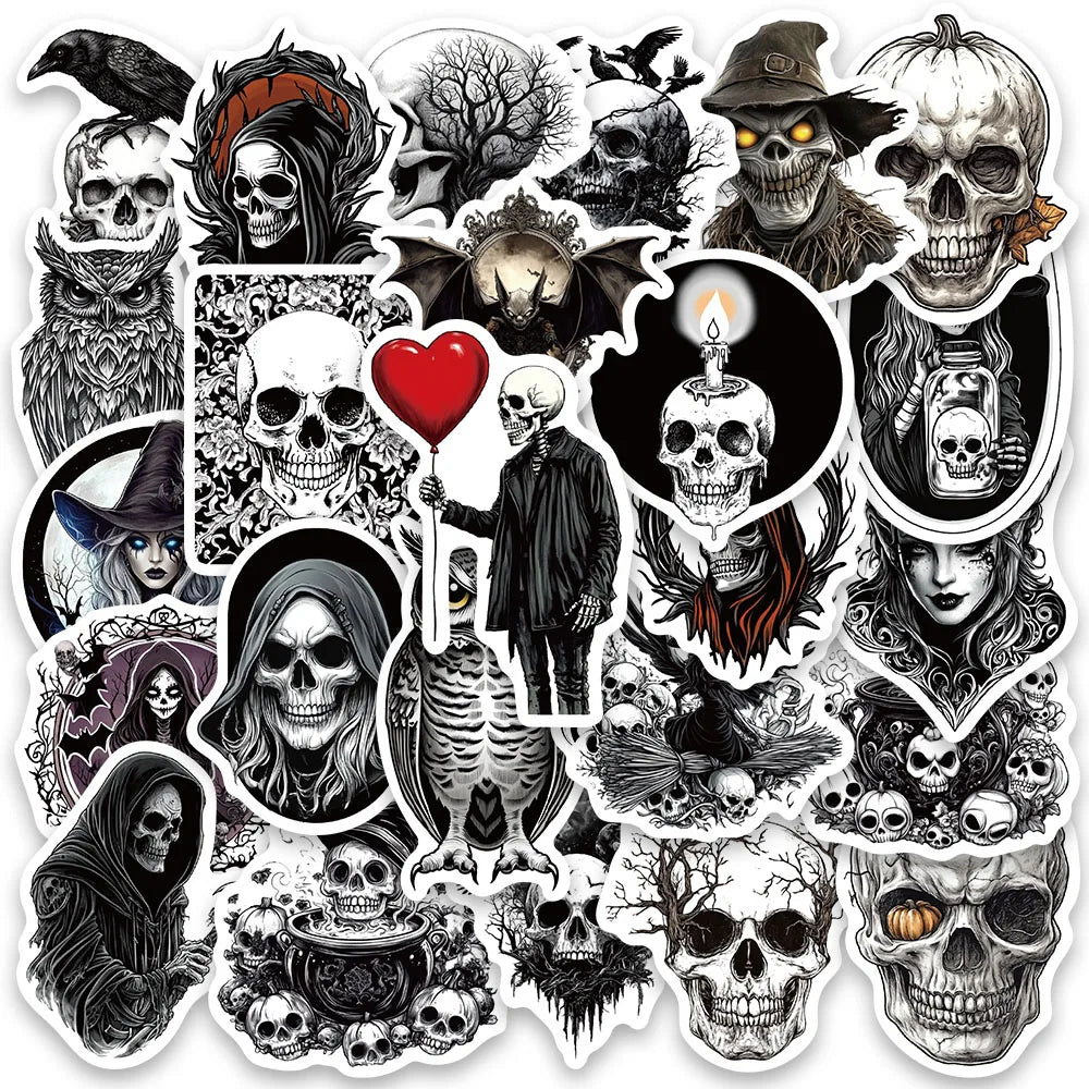 50pcs Gothic Darkness Aesthetic Witch Skull Stickers For Luggage Laptop Water Bottle Notebook Waterproof Graffiti Vinyl Decals (Online Order Only)