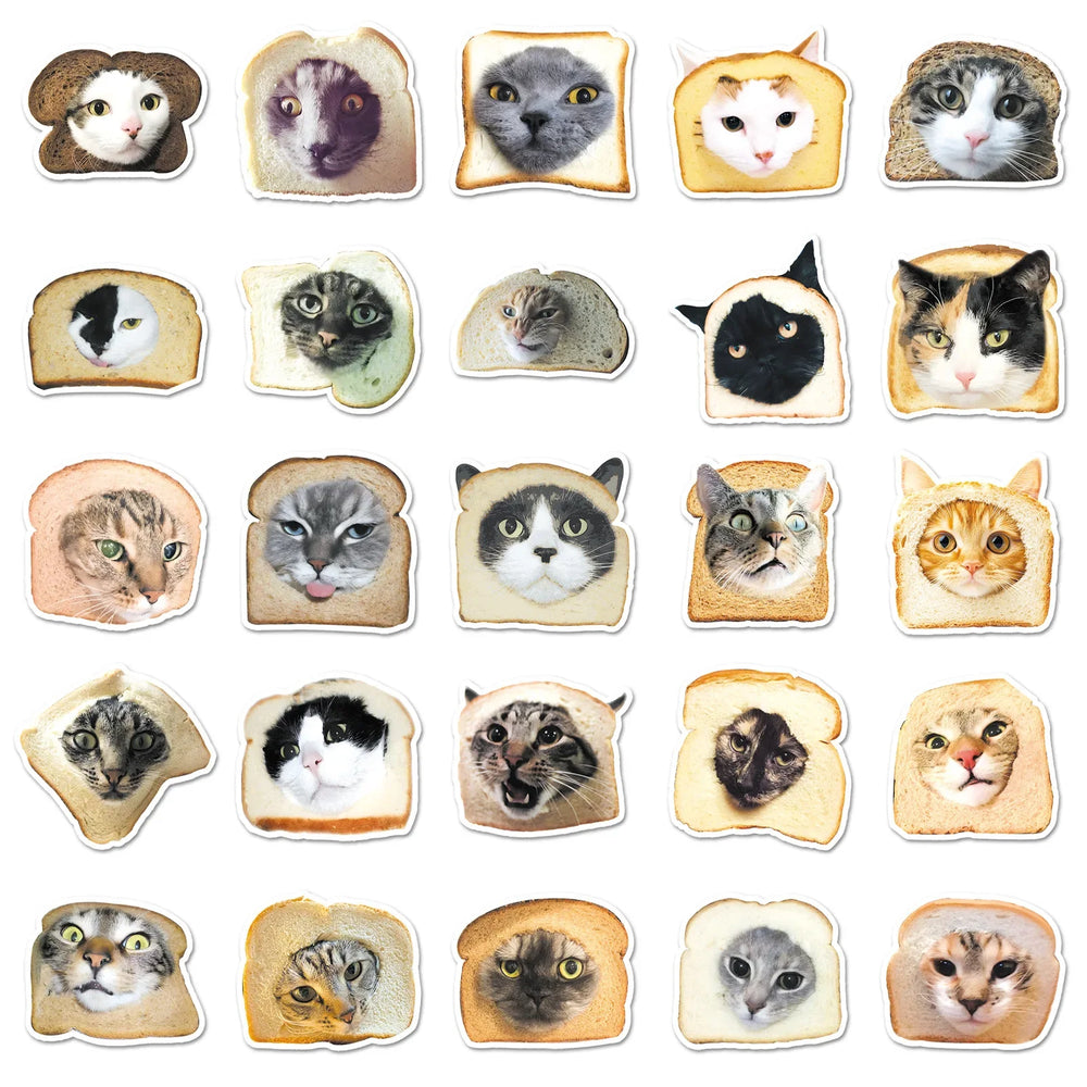 10/30/50PCS Bread Cat Graffiti Stickers Funny Cat Decoration Animal DIY Luggage Laptop Phone Guitar Car Bike Skateboard Decals (Online Order Only)
