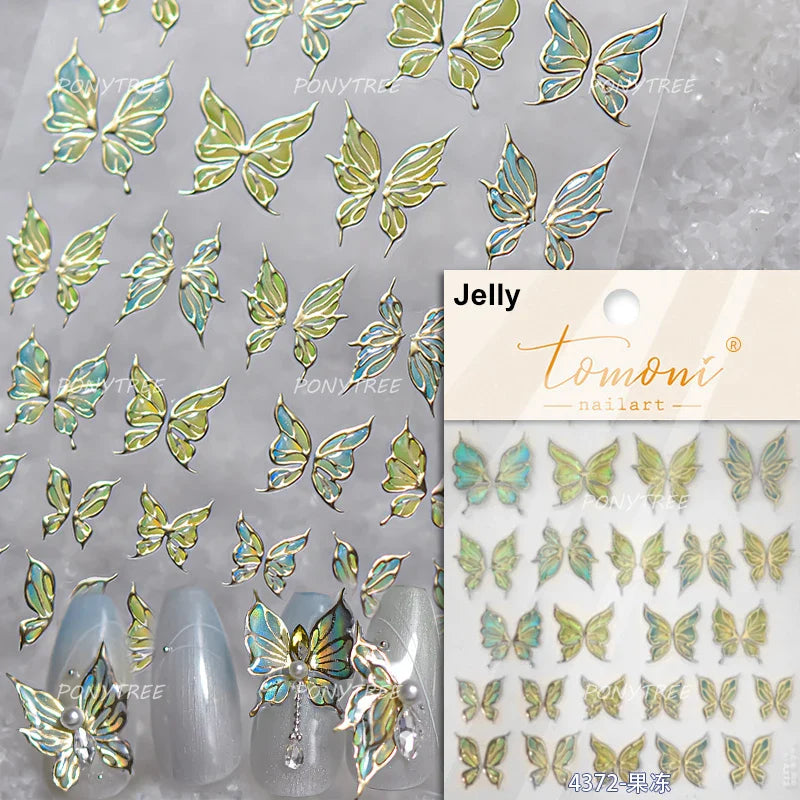 Butterfly Peach Blossom Flowers Lantern Star Tassel Pendant Gold Hot Stamping Self Adhesive Nail Art Stickers Manicure Decals (ONLINE ORDER ONLY)