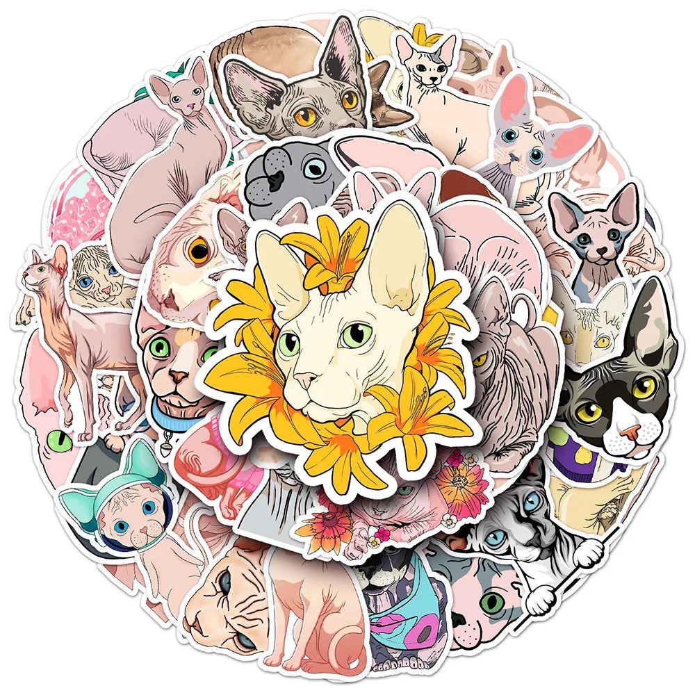Sphinx Cat Cartoon Stickers for Phone Laptop Luggage Skateboard - 10/30/50PCS (Online Order Only)