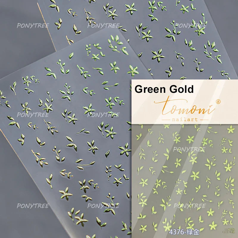 Mini Three Leaf Flower Magnolia Lotus Flower Stem Gradual Petal Line Arc Metal Sillver Delicate Nail Art Stickers Manicure Decal (Online Order Only)