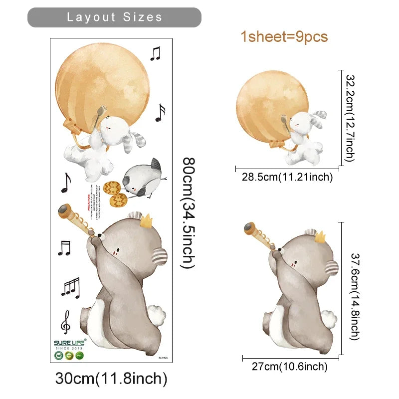 Boho Animal Music Wall Stickers Nursery Decor PVC (Online Order Only)
