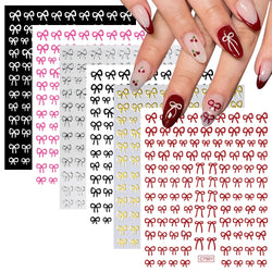6pcs/Set Lovely Line Bowknot Nail Sticker Gold Silver Black White Pink Red Bow Tie Mini Bowknot 3D Self Adhesive Manicure Decals (ONLINE ORDER ONLY)