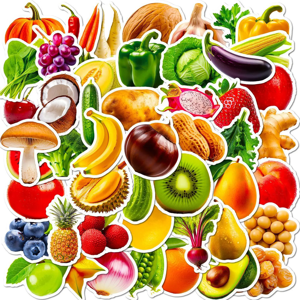 50pcs Cartoon Vegetables & Fruits Stickers for Helmet, Wall, DIY Decoration (Online Order Only)