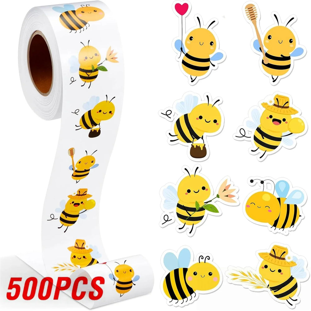 100-500pcs Cartoon Bee Stickers Cute Animal Sticker Waterproof Self-Adhesive Paper Mobile Rewards Sealing Label Decal Stationery (ONLINE ORDER ONLY)
